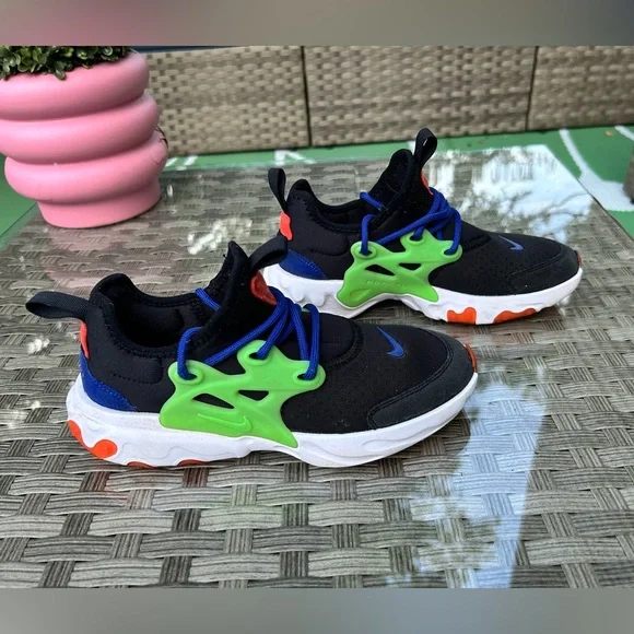 Nike React Presto Black / Neon Green / Orange / Blue Youth Sneaker Size 13C - Picture 3 of 6